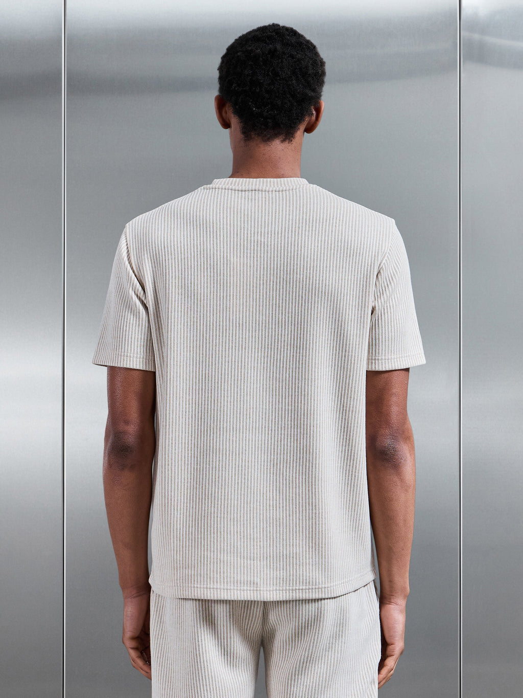 Forde Knitted Stripe T-Shirt in Stone