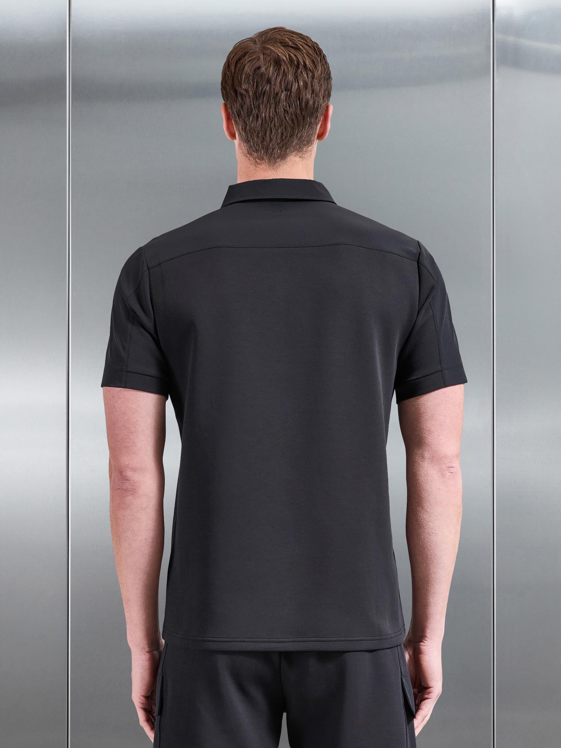 Hybrid Cargo Zip Polo Shirt in Black