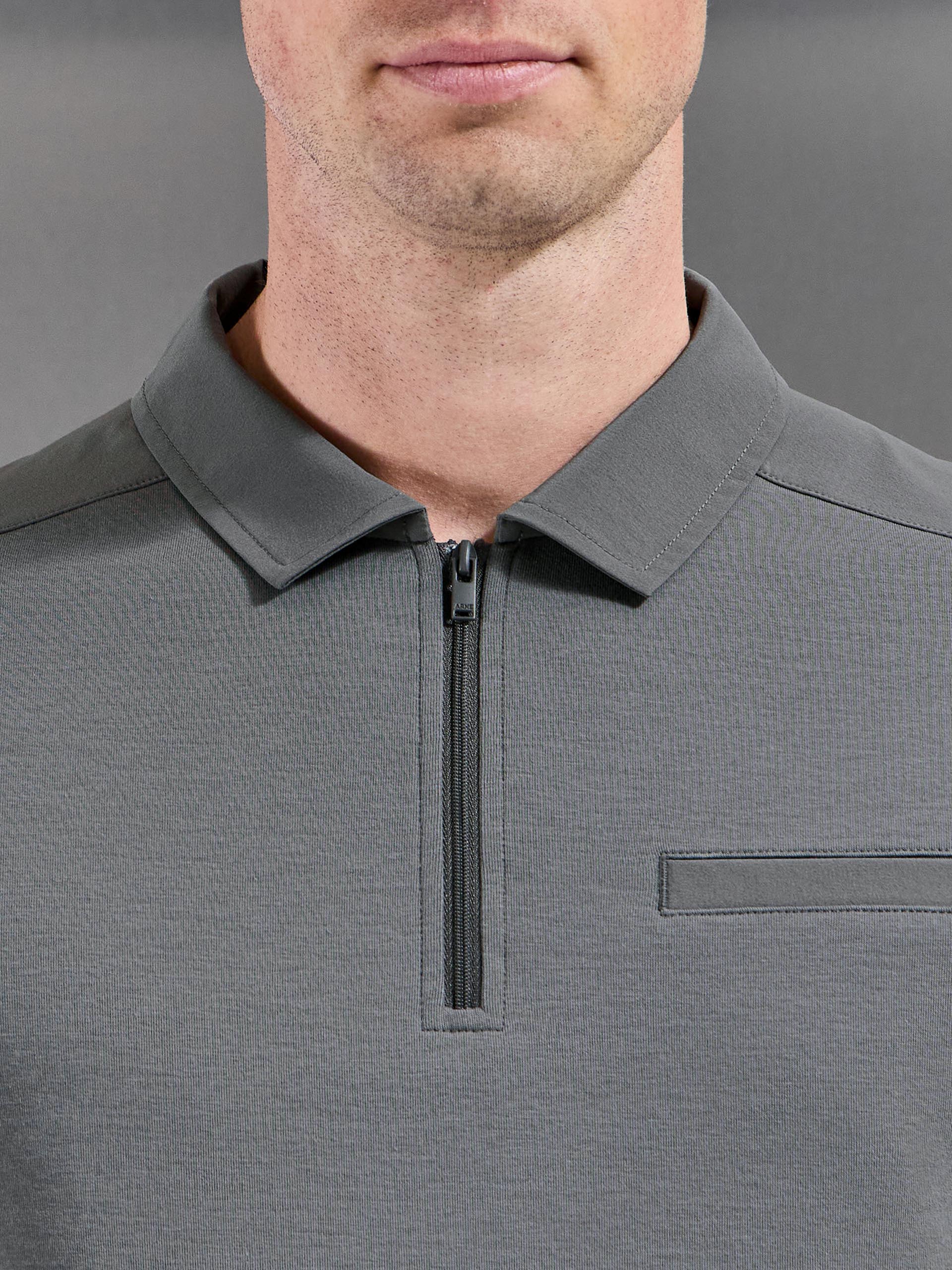 Hybrid Cargo Zip Polo Shirt in Grey