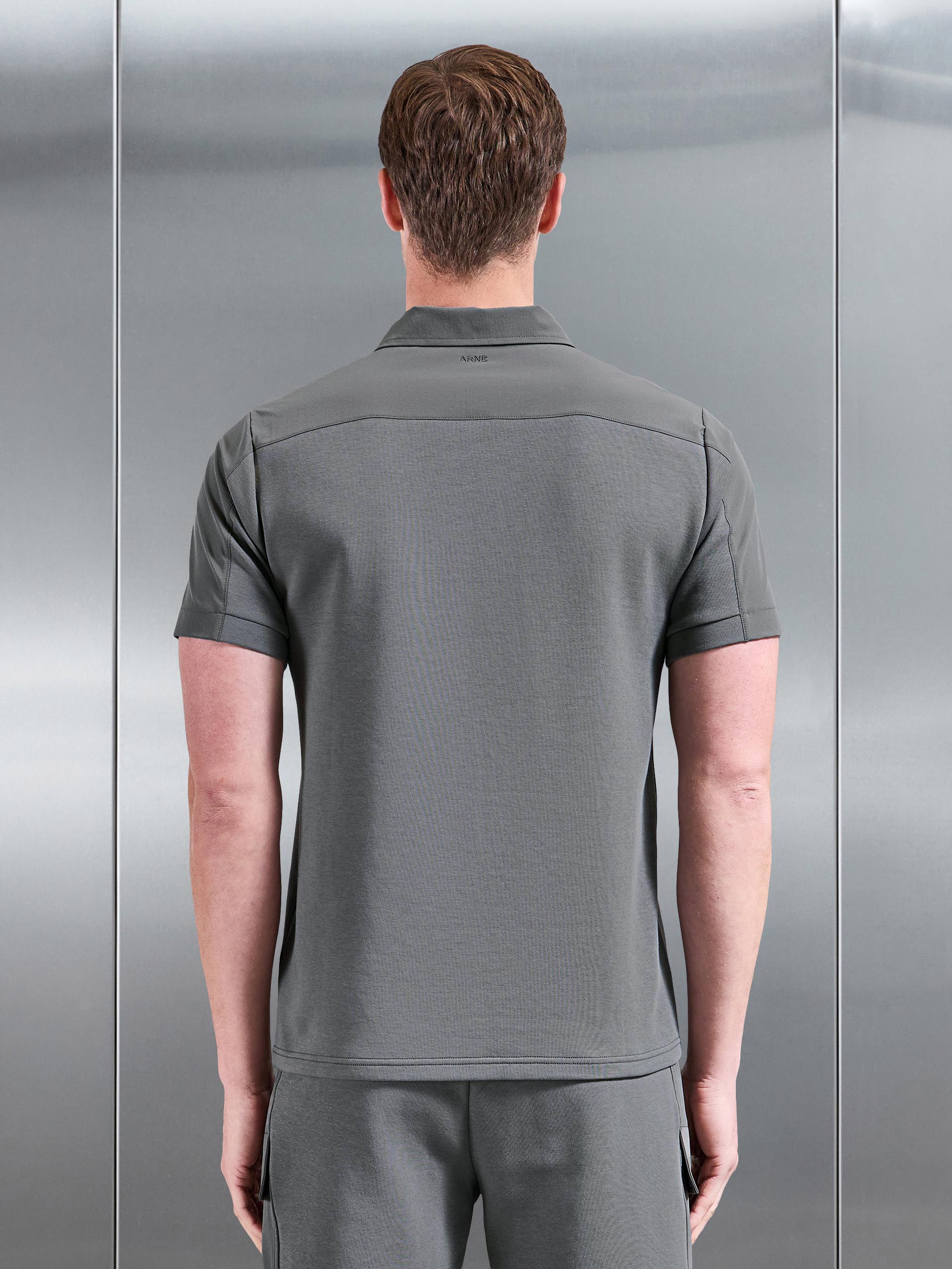Hybrid Cargo Zip Polo Shirt in Grey