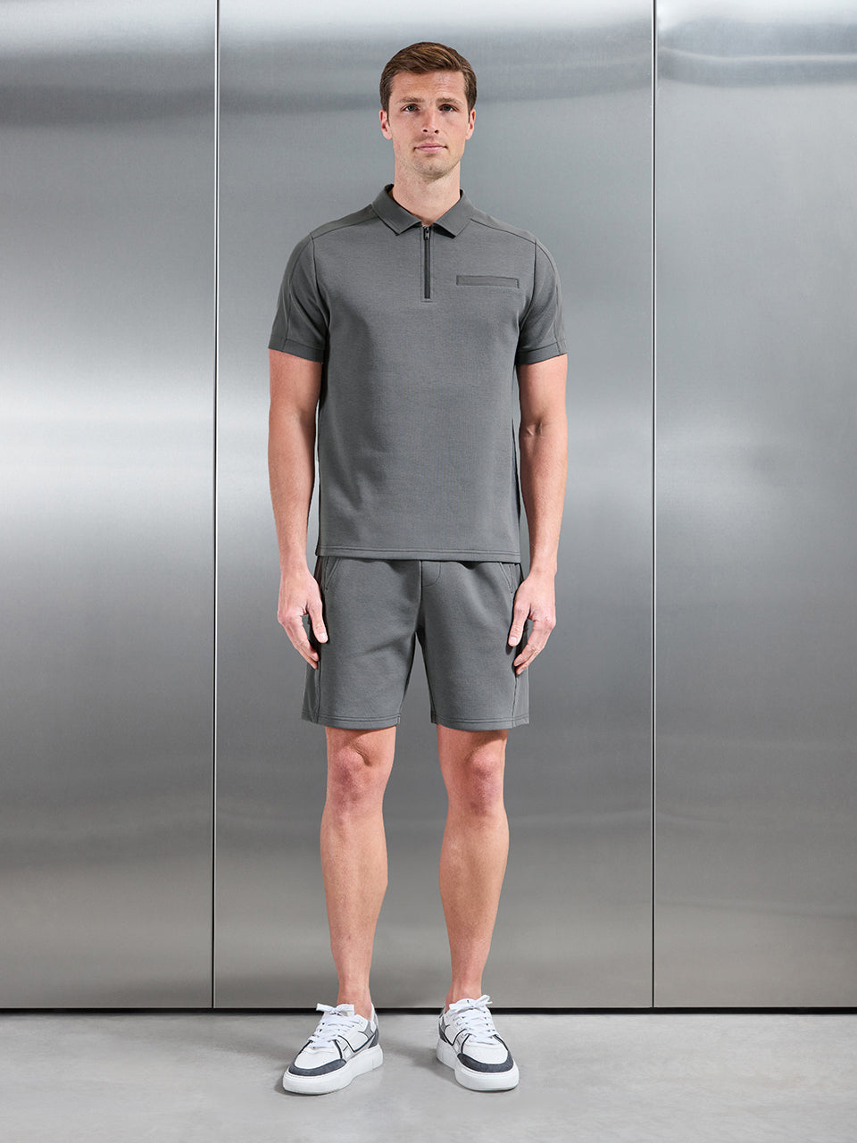 Hybrid Cargo Zip Polo Shirt in Grey