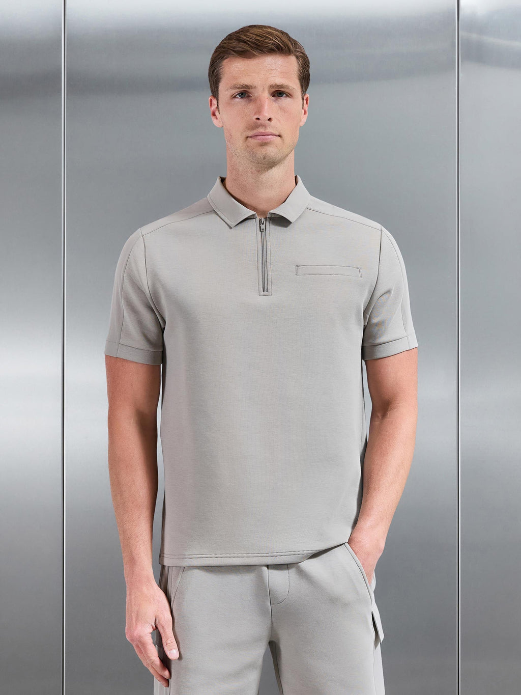 Hybrid Cargo Zip Polo Shirt in Stone