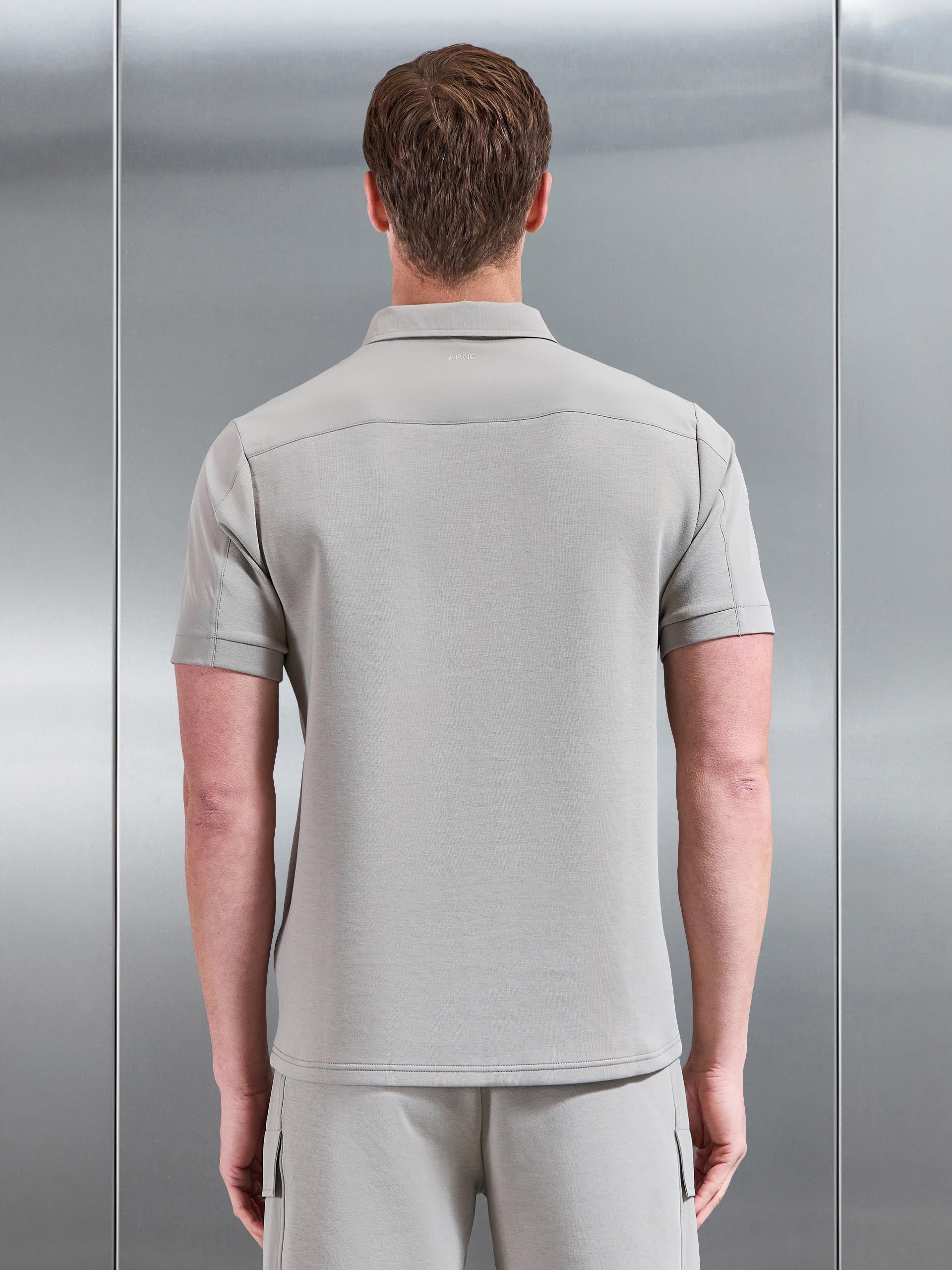 Hybrid Cargo Zip Polo Shirt in Stone