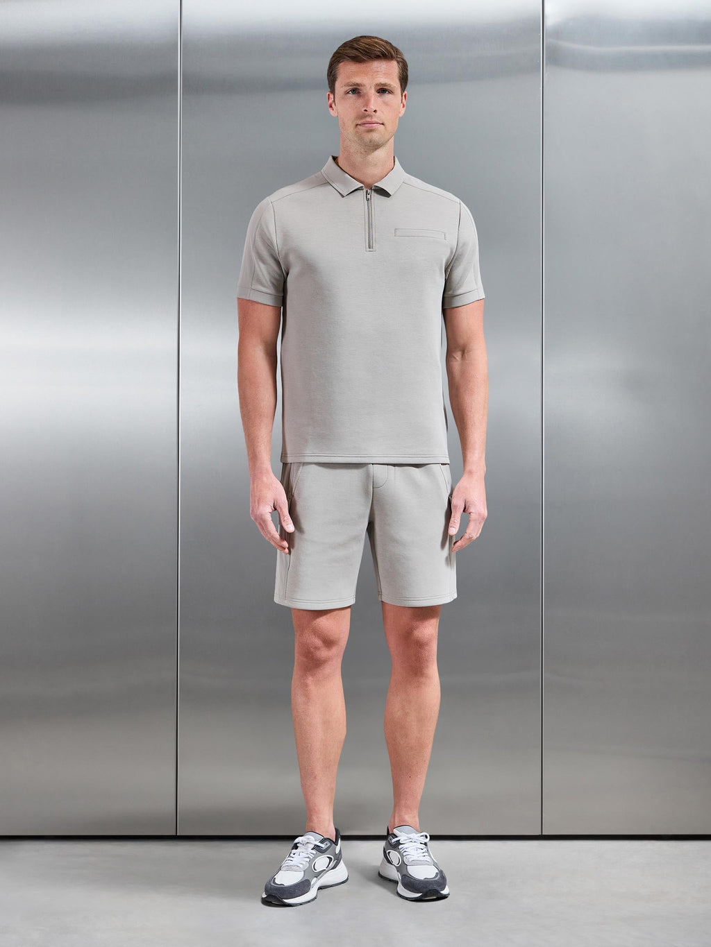Hybrid Cargo Zip Polo Shirt in Stone
