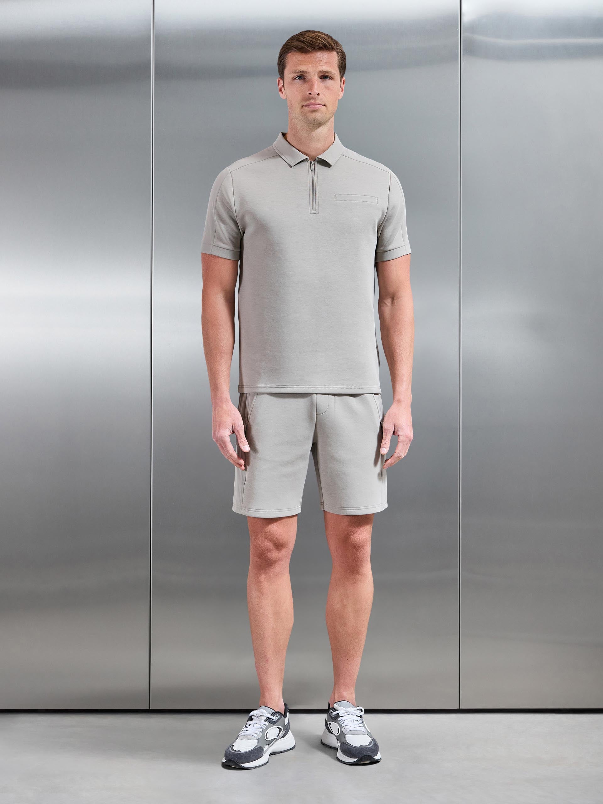 Hybrid Cargo Zip Polo Shirt in Stone