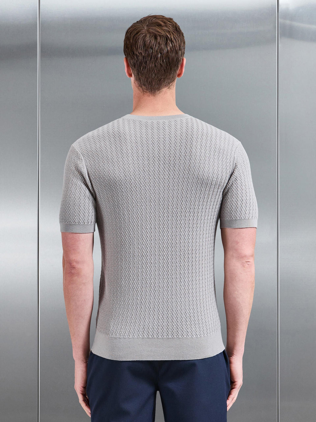 Knitted Zig Zag Crew Neck T-Shirt in Stone