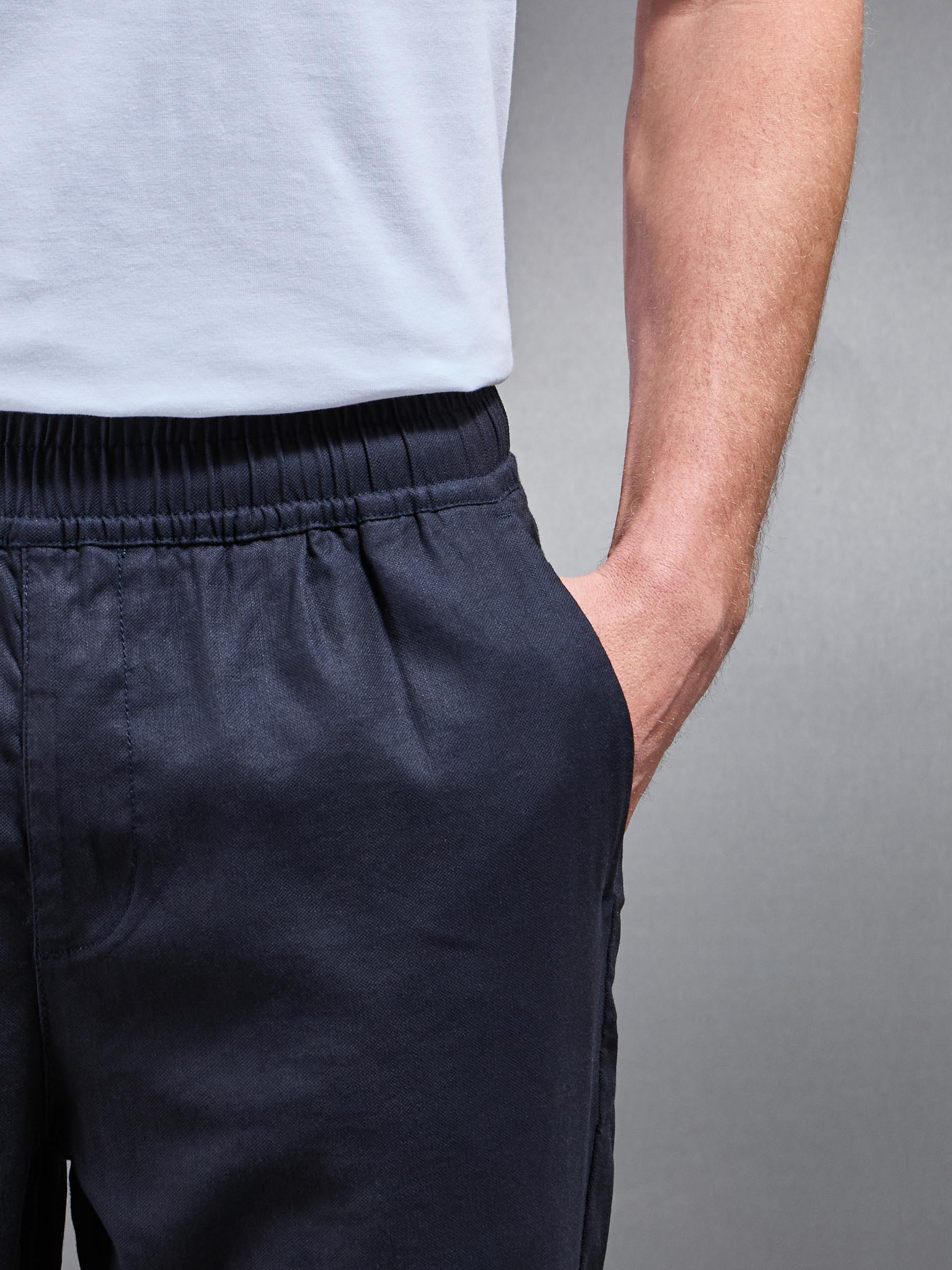 Linen Drawstring Trouser in Navy