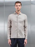 Linen Long Sleeve Cutaway Collar Shirt in Stone