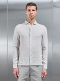 Linen Long Sleeve Stripe Shirt in White Stone