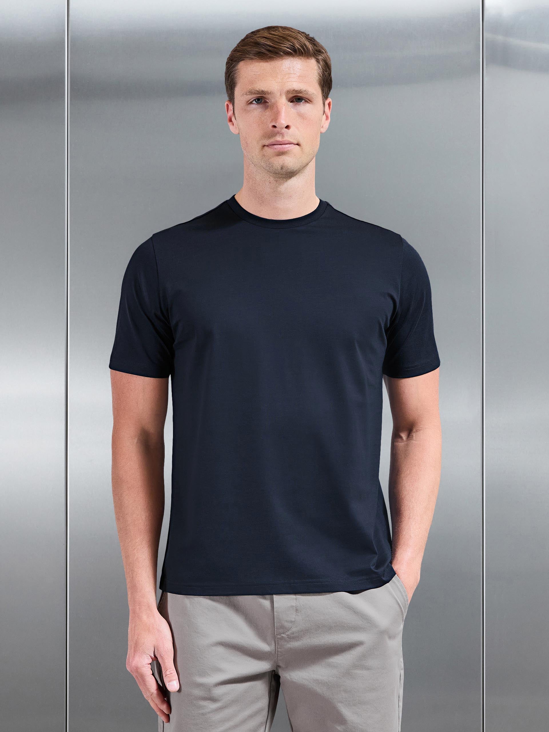 Mercerised Cotton T-Shirt in Navy
