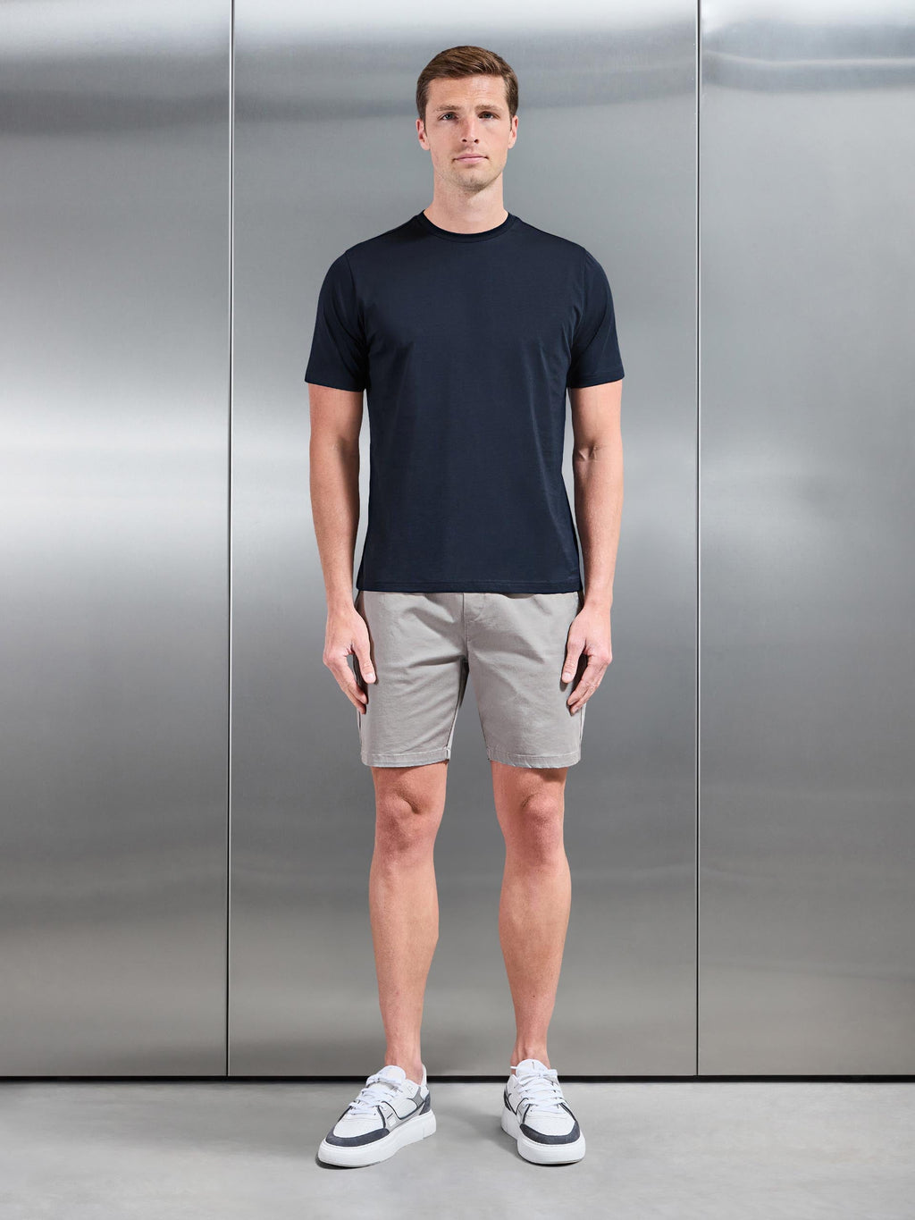 Mercerised Cotton T-Shirt in Navy