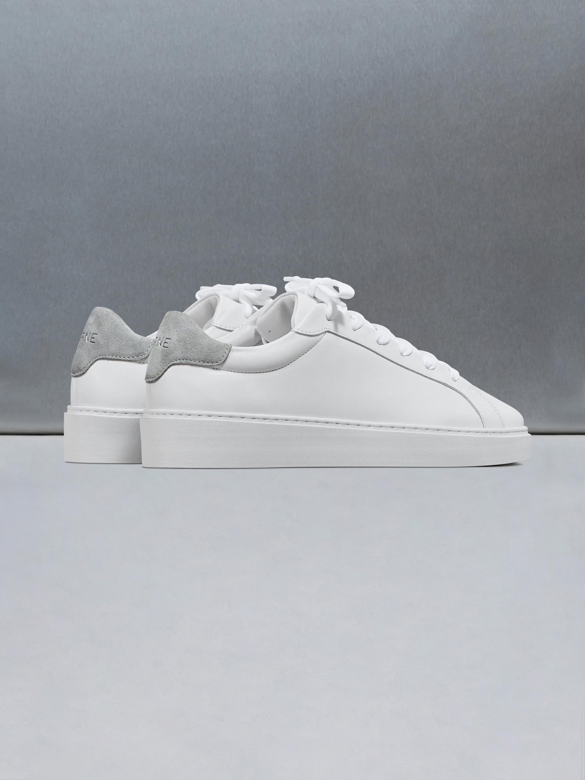 Mid Essential Leather Trainer in White Grey