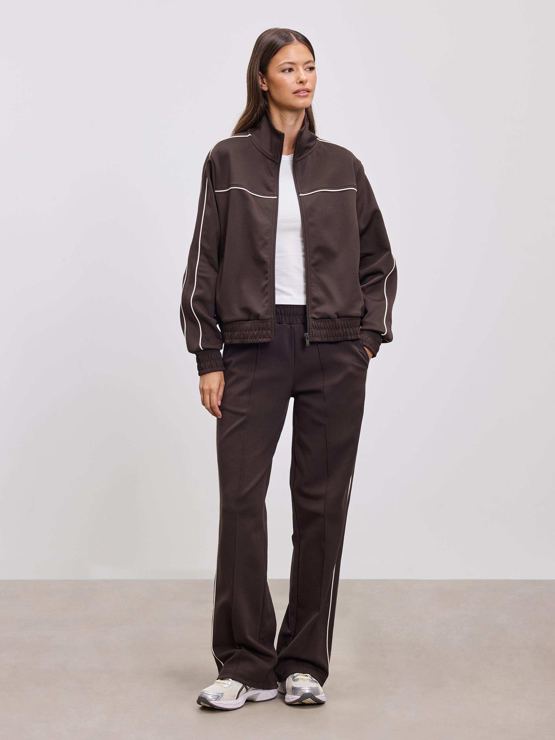 Womens Piping Track Pant in Brown