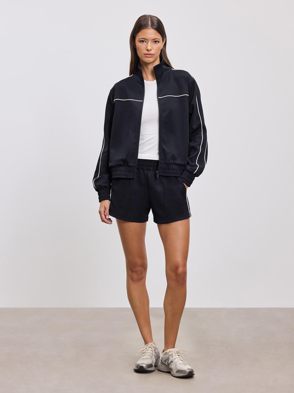 Womens Piping Track Short in Midnight Navy