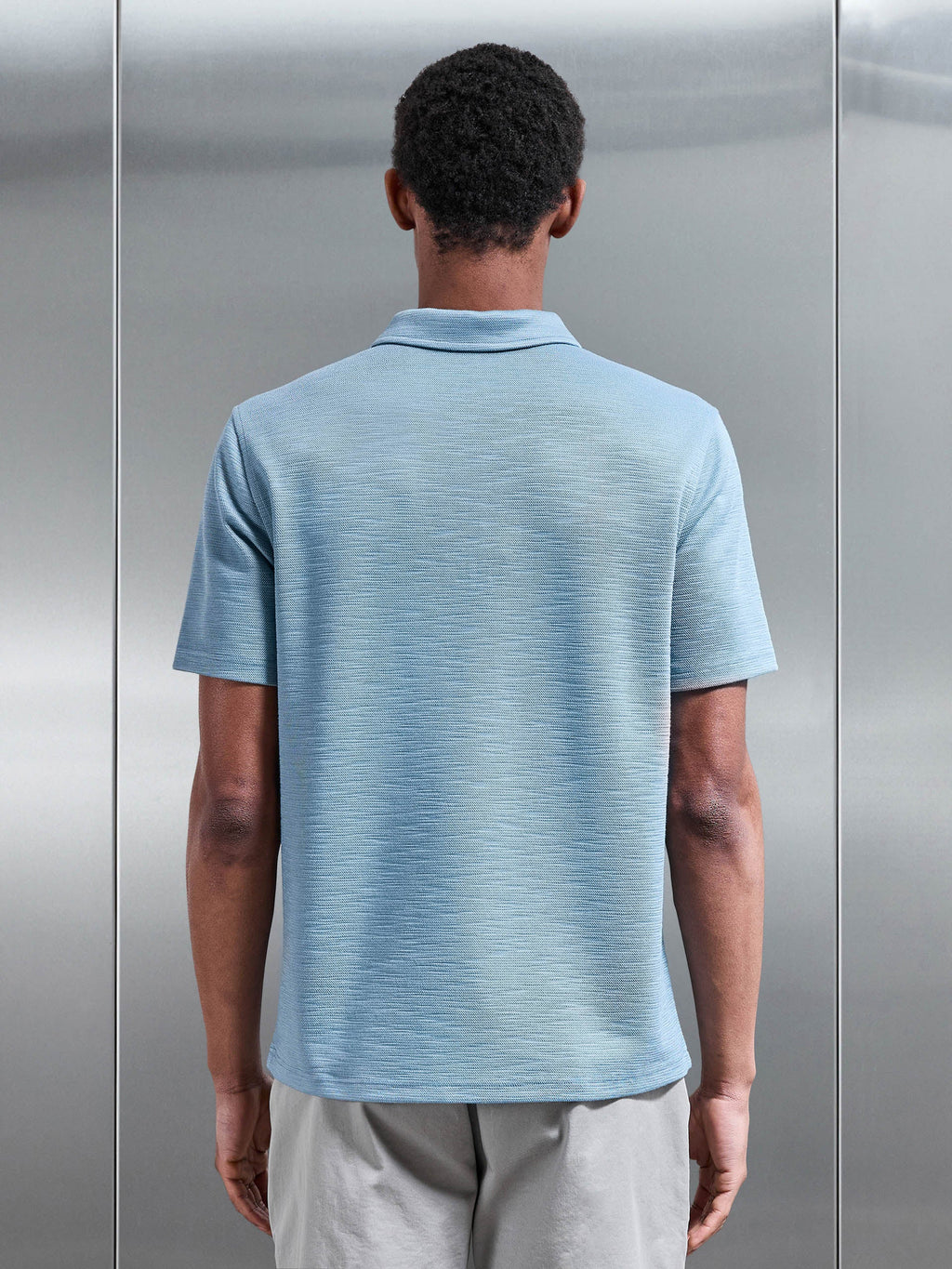 Quinta Textured Zip Polo Shirt in Aqua Blue