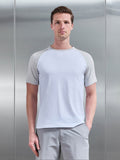 Raglan Slim Fit Stretch Cotton T-Shirt in White Mid Grey