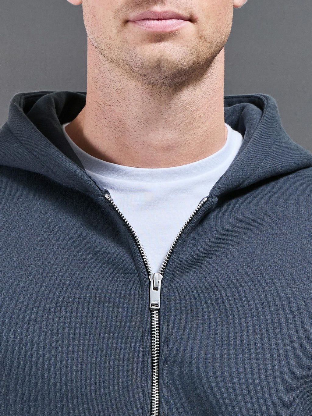 Relaxed Zip Through Hoodie in Slate Blue