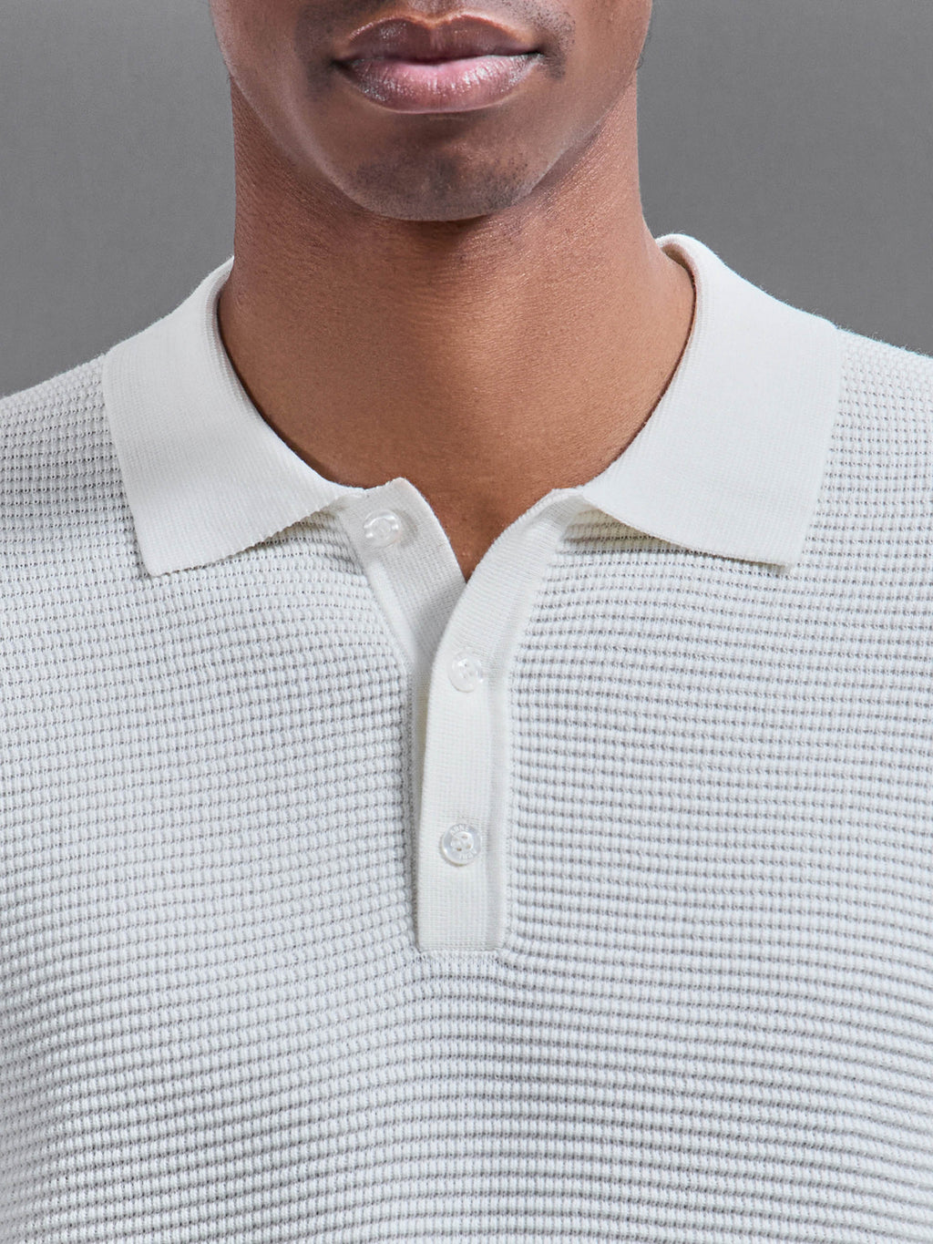 Ribbed Button Polo Shirt in White