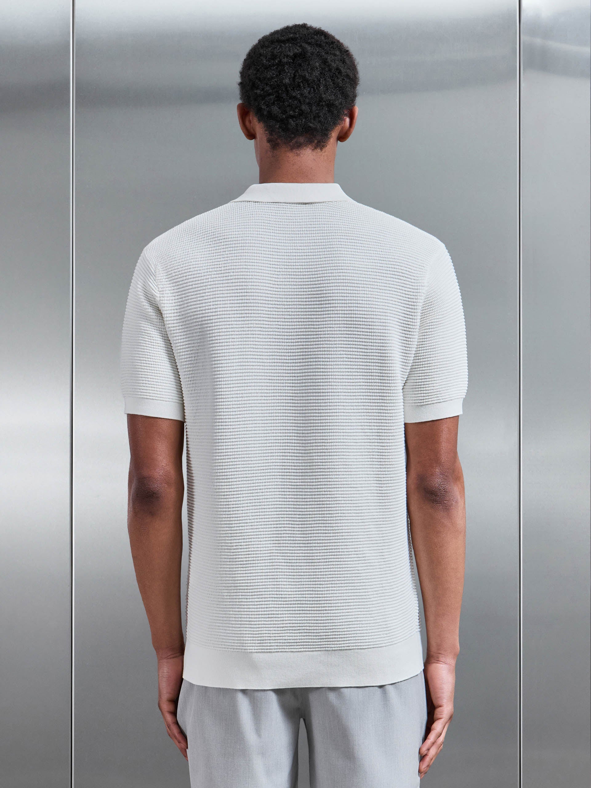 Ribbed Button Polo Shirt in White