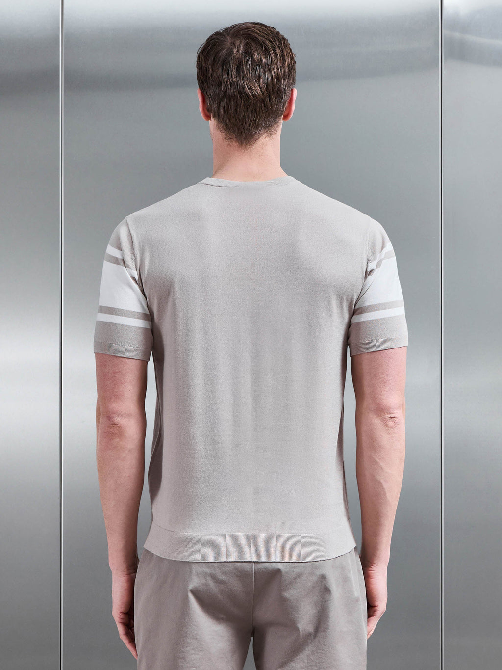 Seria Knitted Crew Neck Colour Block T-Shirt in Stone