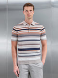 Stripe Knitted Polo Shirt in Stone