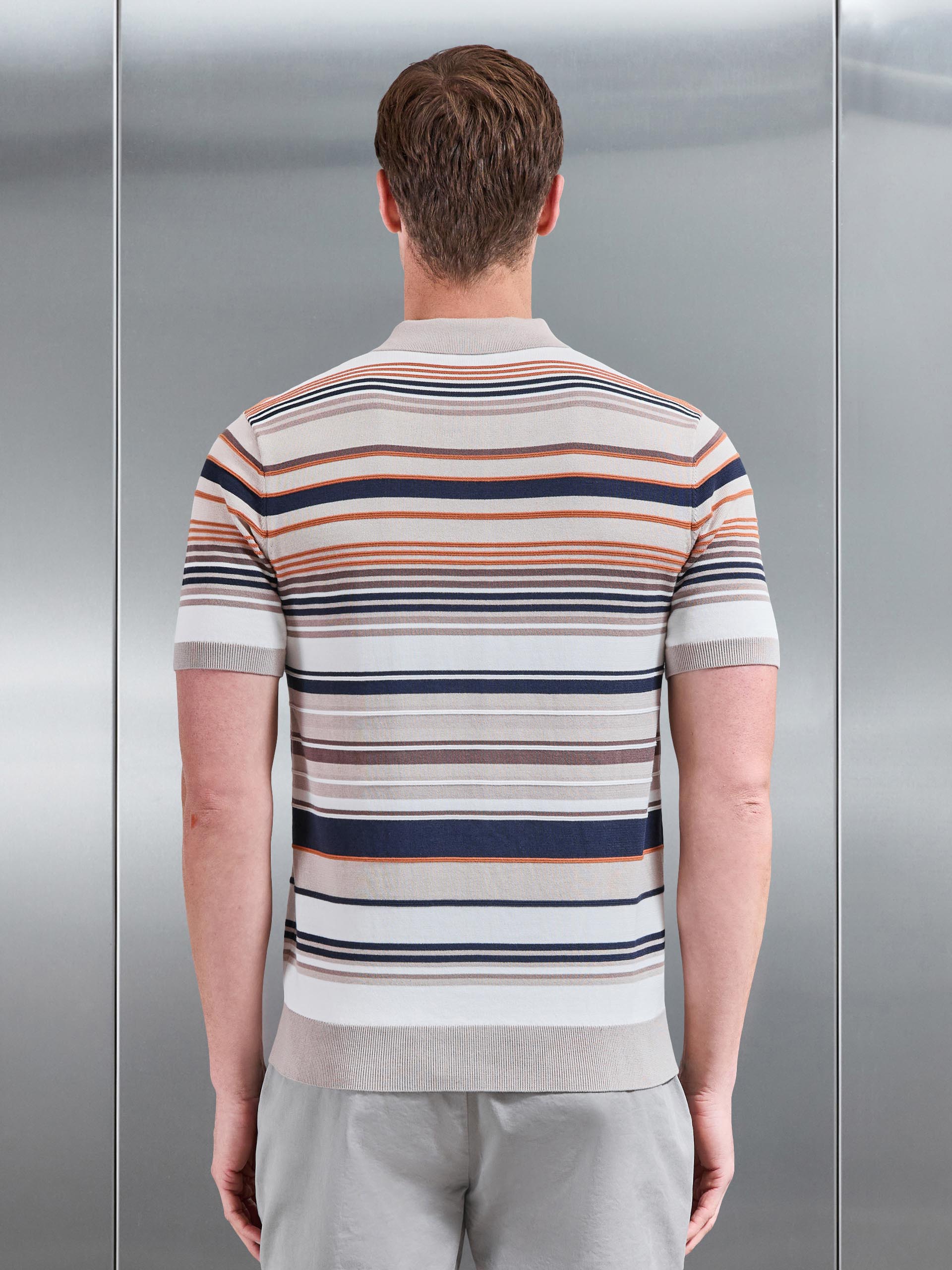 Stripe Knitted Polo Shirt in Stone