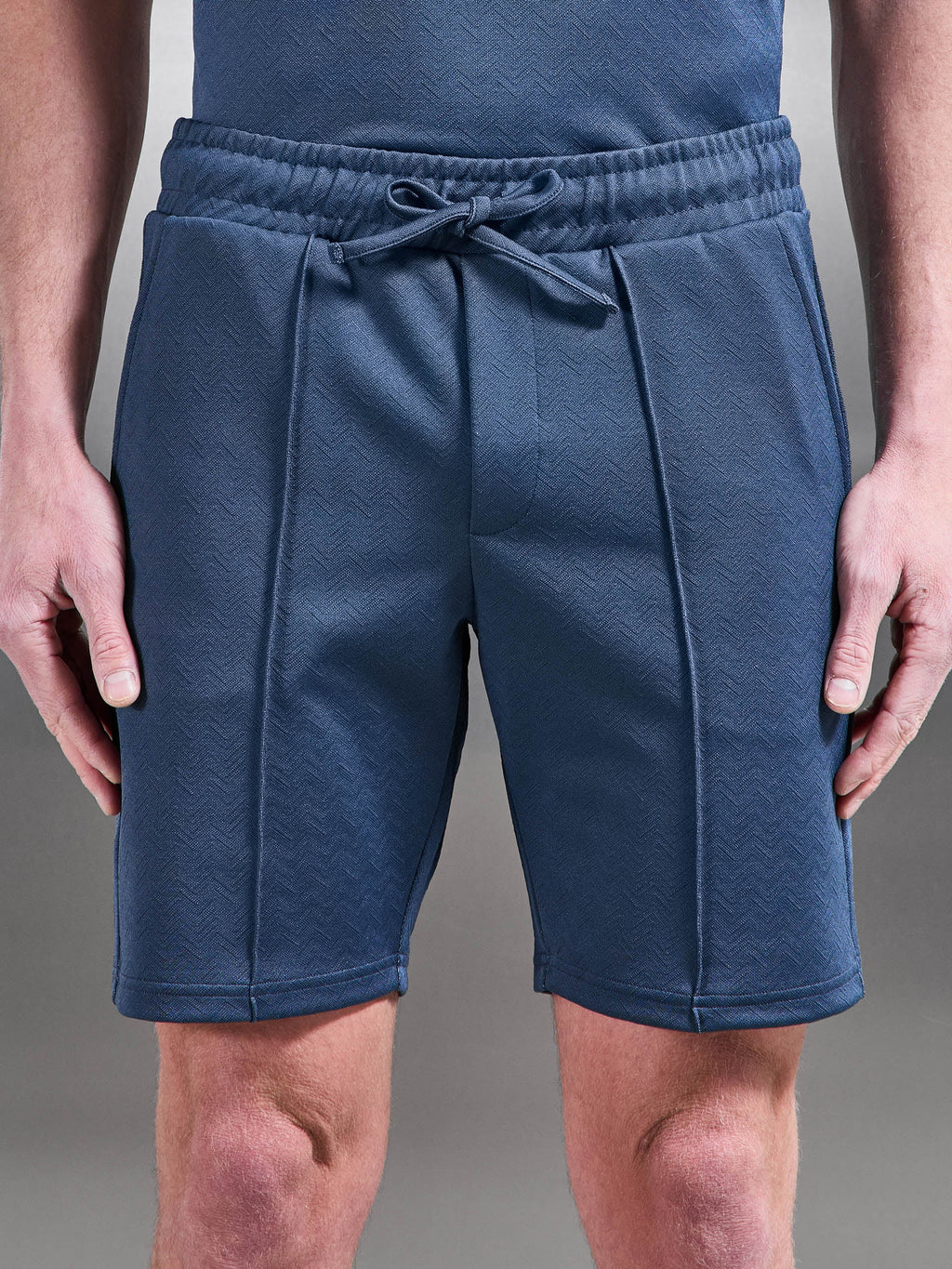 Textured Interlock Short in Steel Blue