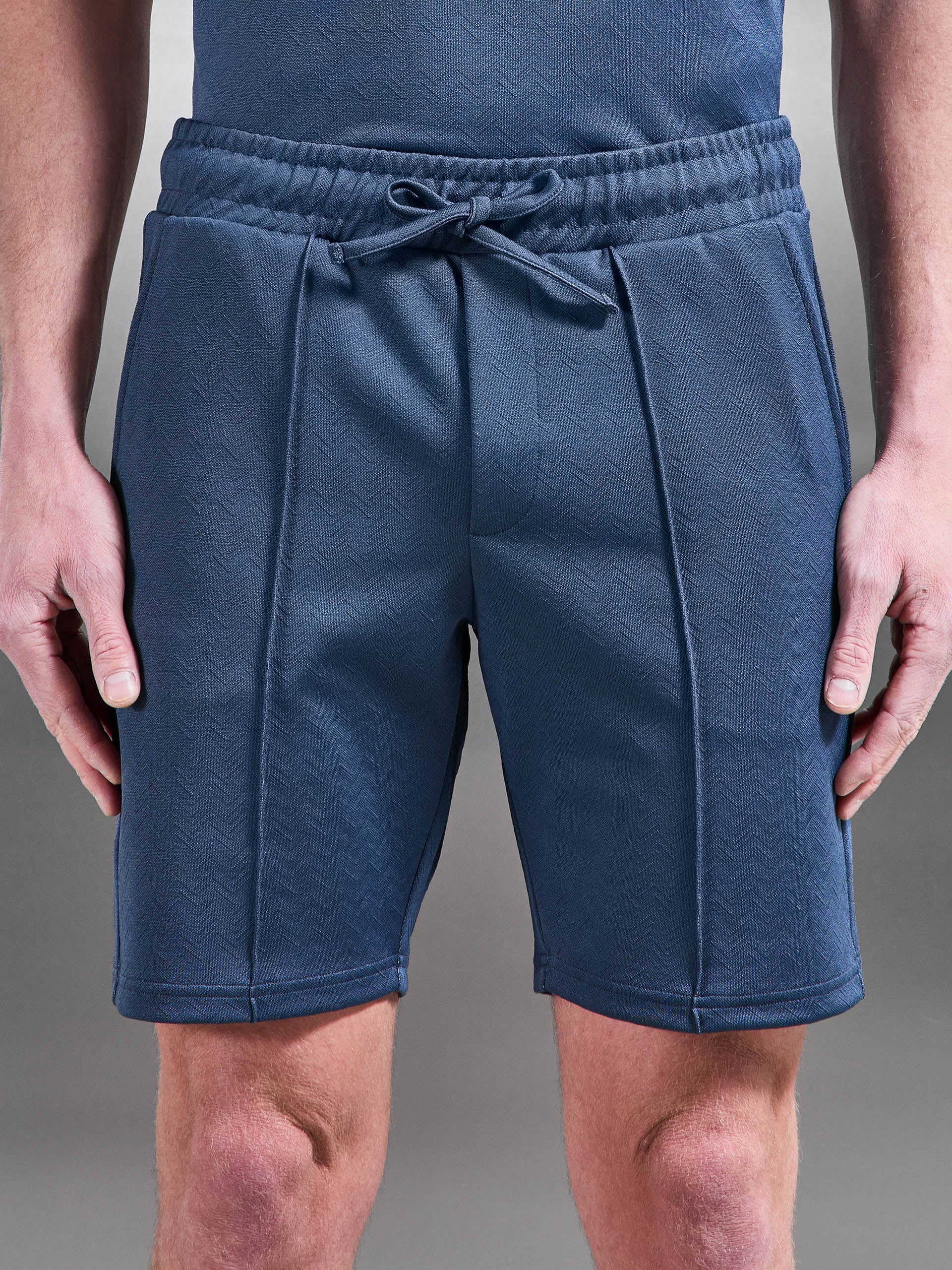 Textured Interlock Short in Steel Blue