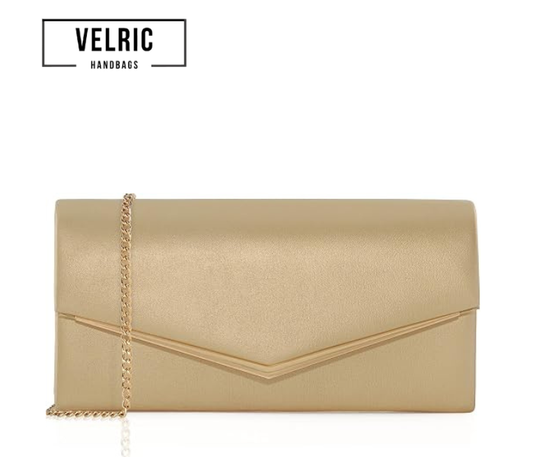 Velric Beige Envelope Clutch Bag with Chain Strap – Elegant Evening Handbag for Women