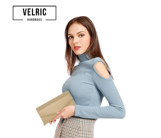 Velric Beige Envelope Clutch Bag with Chain Strap – Elegant Evening Handbag for Women