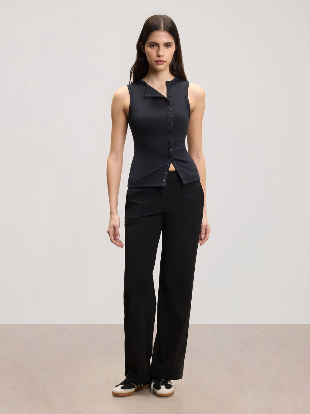 Womens Popper Vest Top in Black