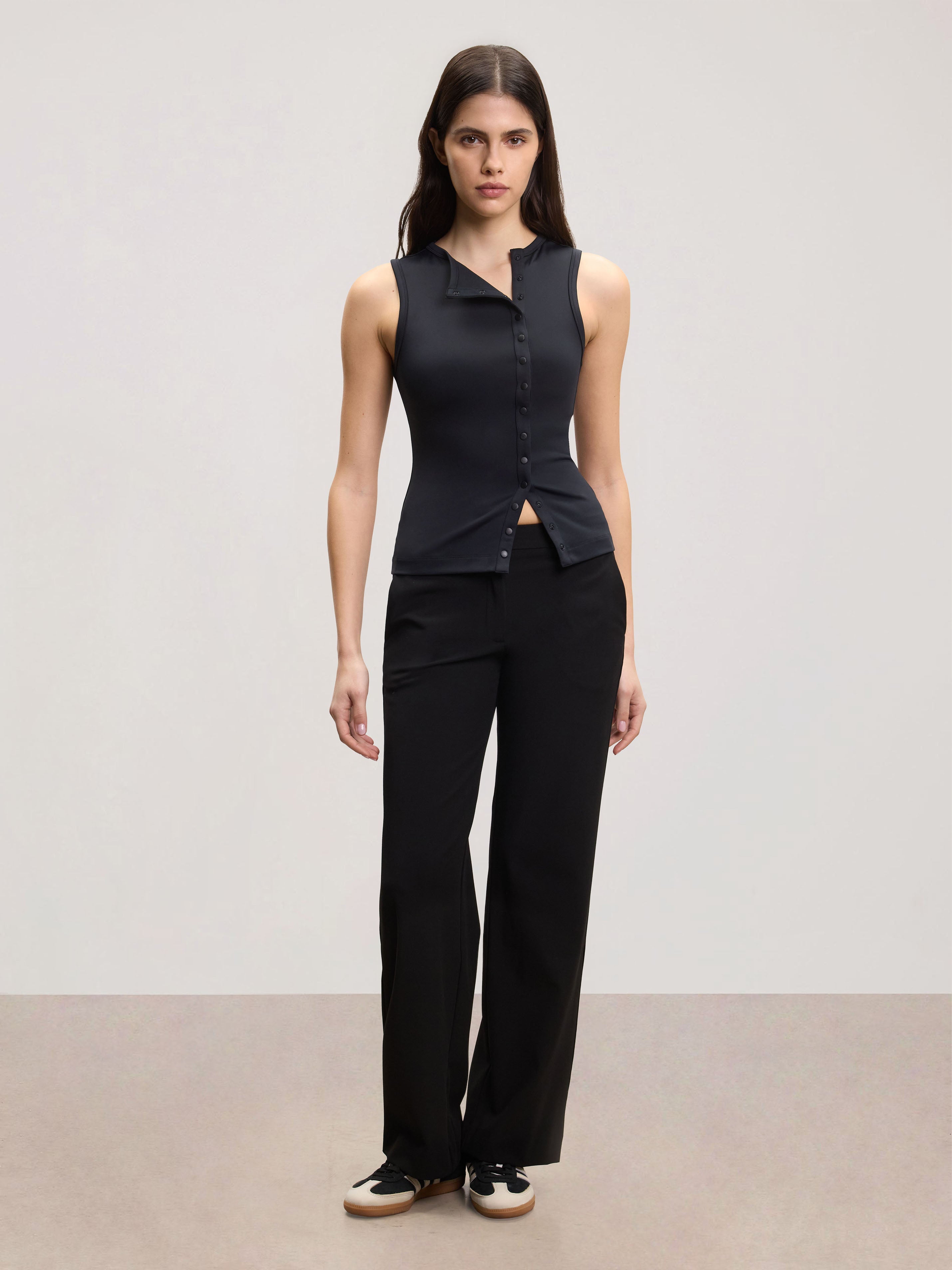 Womens Popper Vest Top in Black