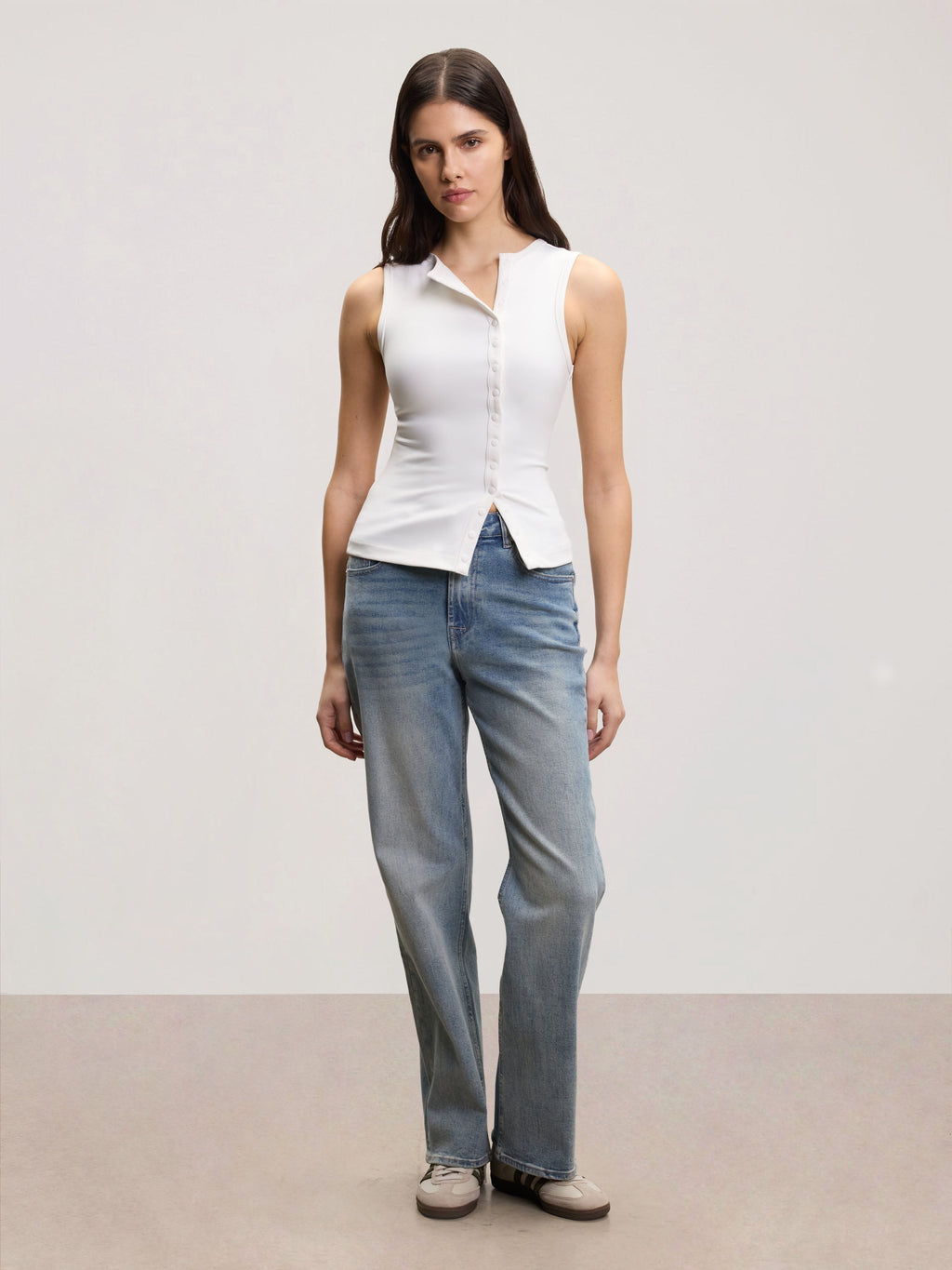 Womens Popper Vest Top in White