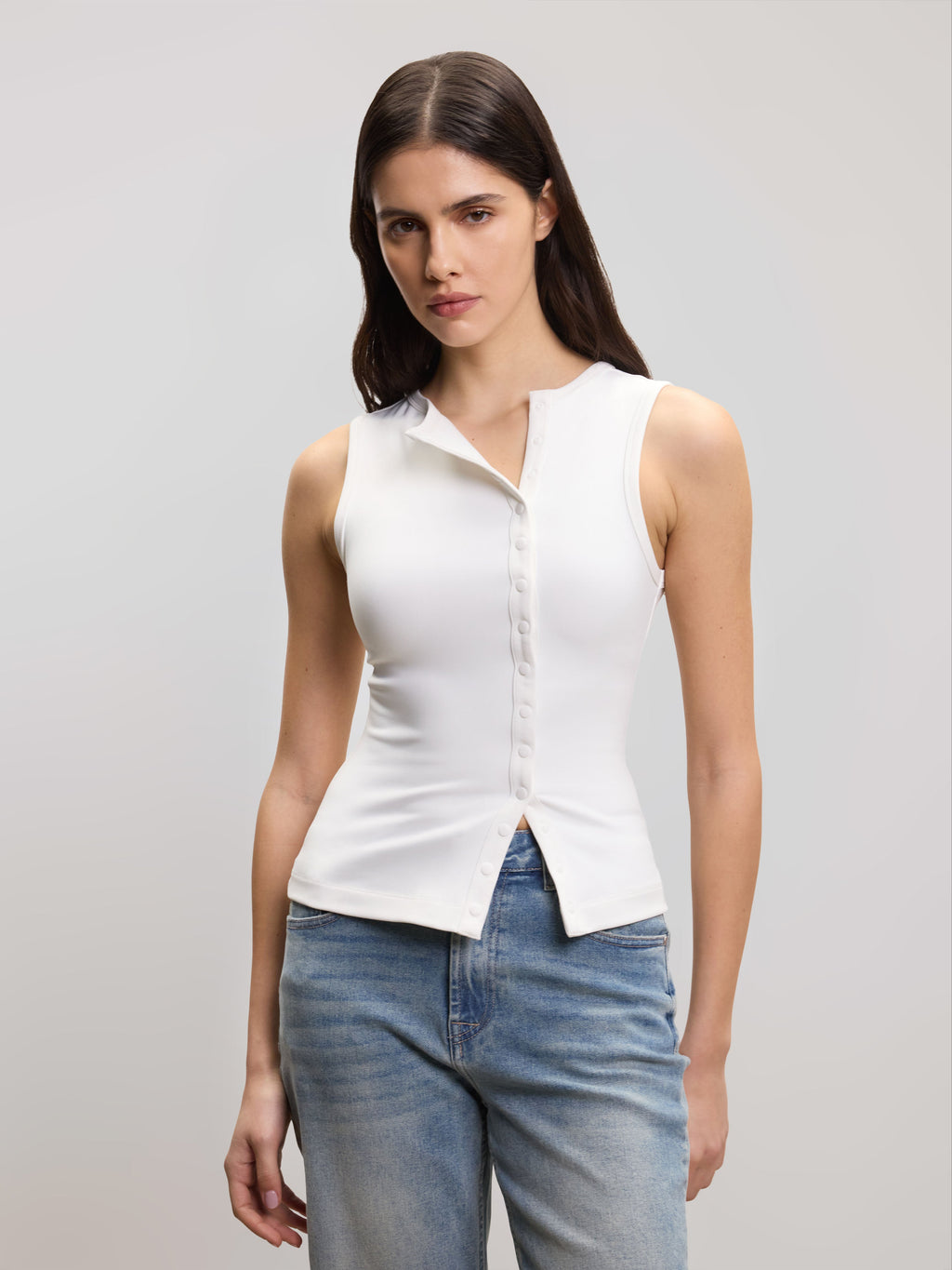 Womens Popper Vest Top in White