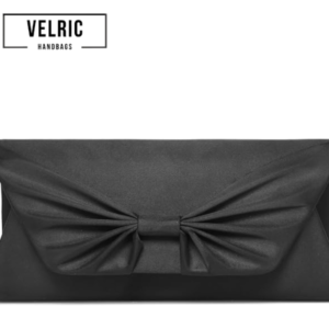 Velric Black Satin Clutch Bag with Bow Detail – Elegant Evening Handbag for Women