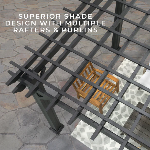 Stratford 14 Ft. X 10 Ft. Black Steel Traditional Pergola with Sail Shade Soft Canopy - Image 8