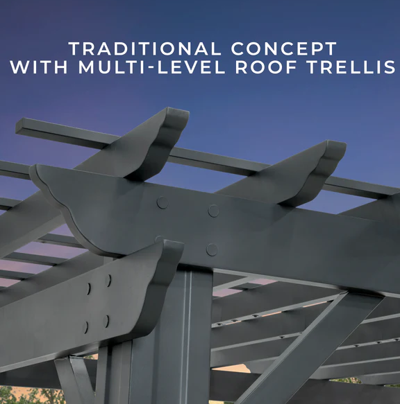 Stratford 12 Ft. X 10 Ft. Black Steel Traditional Pergola with Sail Shade Soft Canopy - Image 5
