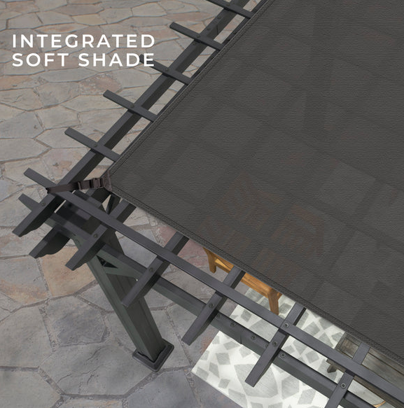Stratford 12 Ft. X 10 Ft. Black Steel Traditional Pergola with Sail Shade Soft Canopy - Image 8