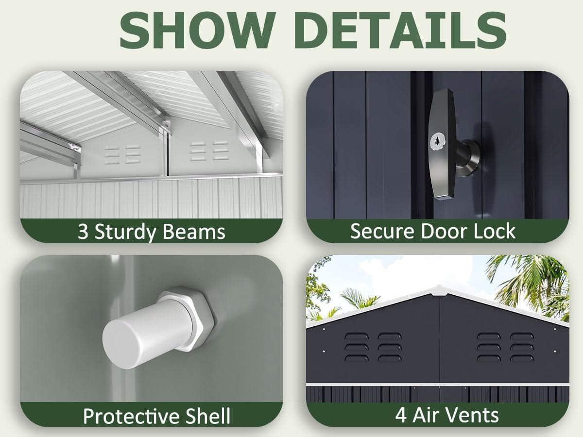 Patiowell 10 ft. W x 12 ft. D Size Upgrade Metal Storage Shed (119 sq. ft.) - Image 2