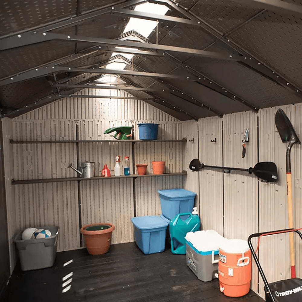 Lifetime 8′ x 17.5′ Outdoor Storage Shed Dual Entry, Tan - Image 4