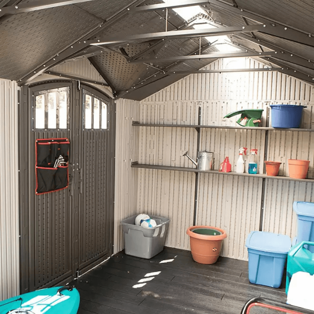 Lifetime 8′ x 17.5′ Outdoor Storage Shed Dual Entry, Tan - Image 5