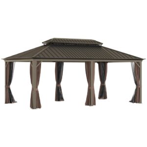 Sunmthink 12×20 ft Hardtop Gazebo with Double Roof