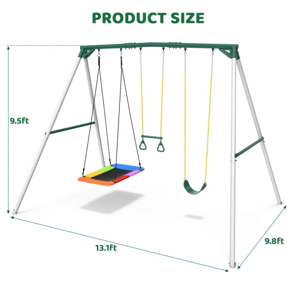 9.5′ Heavy Duty Metal Swing Set with Belt Swing, Trapeze Bar - Image 6