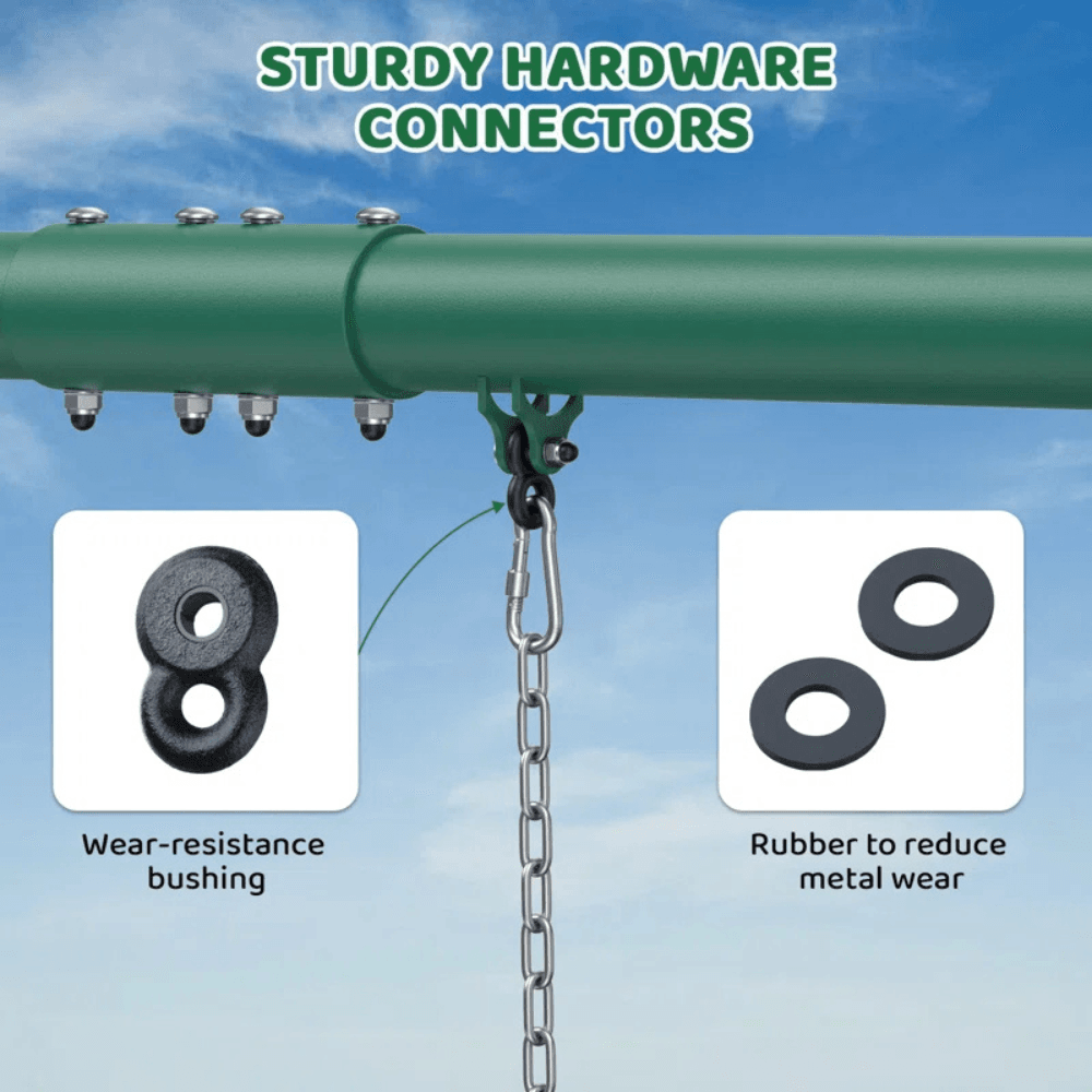 9.5′ Heavy Duty Metal Swing Set with Belt Swing, Trapeze Bar - Image 3